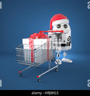 Santa Robot avec panier. Technologie concept Banque D'Images