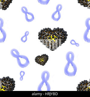 8 bleu 8 numéros part attirer par l'aquarelle et coeurs faites par sphères isolé sur fond lumineux. Heureux jour womans modèle de conception sans couture. 3d illustration Banque D'Images