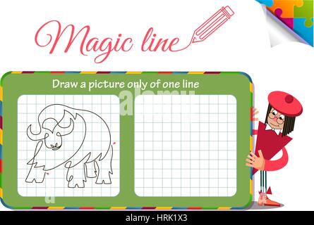 Jeu visuel pour les enfants. L'éducation livre de coloriage. Tâche : Faire une photo que de une ligne buffalo Illustration de Vecteur