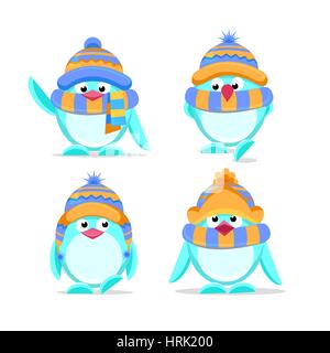La main mignon pingouins set - Joyeux Noël bonjour Illustration de Vecteur