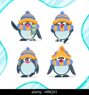 La main mignon pingouins set - Joyeux Noël bonjour Illustration de Vecteur