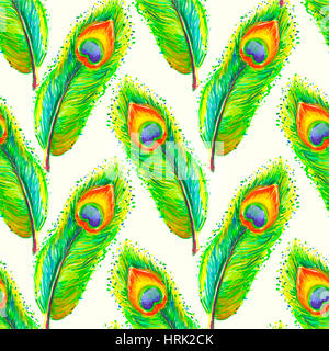 Plumes aquarelle illustration. Faites à la main avec des plumes colorées. Avec des plumes à la main. Feather isolé sur fond blanc Banque D'Images