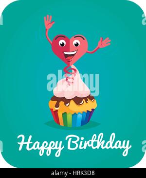 Joyeux anniversaire carte avec un cœur saute de gâteau Illustration de Vecteur