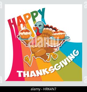 Vector illustration of happy thanksgiving turkey avec lettrage personnalisé thème Illustration de Vecteur