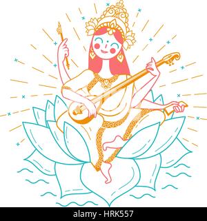 Heureux Vasant Panchami Saraswati. Icône dans le style linéaire. Illustration de Vecteur