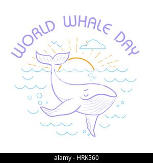 Carte de vœux. Journée mondiale de Whale. Icône dans le style linéaire Illustration de Vecteur