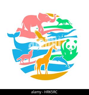 Icône dans la forme de silhouettes d'animaux dans un cercle sur le sol. Icône pour le zoo, le jour des animaux Illustration de Vecteur