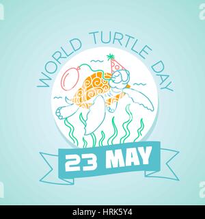 Pour chaque jour de calendrier le 23 mai. Carte de vœux. Maison de Vacances - World Turtle Day. Icône dans le style linéaire Illustration de Vecteur