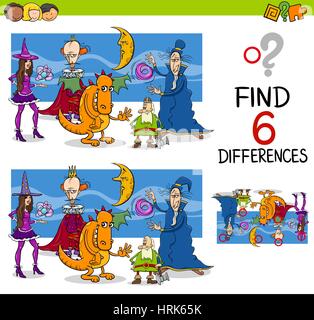 Cartoon Illustration de trouver les différences jeu éducatif pour les enfants ayant des caractères de fantaisie Illustration de Vecteur