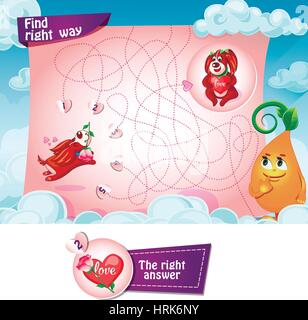 Jeu visuel pour les enfants. Tâche de trouver bonne façon Illustration de Vecteur