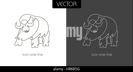 Icône buffalo blanc sur fond noir et une ligne pour le logo, signe, symbole Illustration de Vecteur
