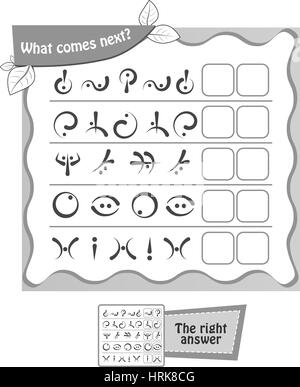 Jeu visuel, un livre à colorier pour les enfants. Quelle est la prochaine étape d'hiéroglyphes ? Vector illustration noir et blanc Illustration de Vecteur