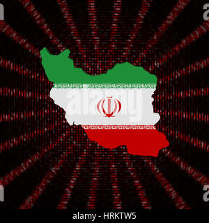 L'Iran carte drapeau rouge sur le code hexadécimal illustration burst Banque D'Images