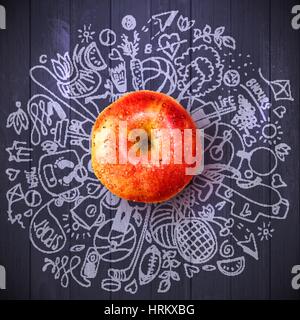 Concept de vie sain avec apple et doodles Illustration de Vecteur