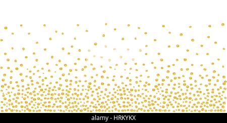 Arrière-plan abstrait de points d'or tombant au hasard sur blanc. Dessiné à la main par des marqueurs confetti. Convient pour le design d'emballage, les cartes de vœux. Illustration de Vecteur