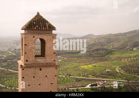 Vue depuis la tour du château de Alora ou le château Maure, Alora, Espagne Banque D'Images