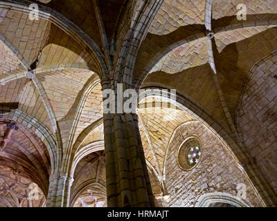 L'intérieur et un plafond voûté de l'église de Santa Maria de Los Angeles à San Vincente de la Barquera Cantabrie dans le Nord de l'Espagne Banque D'Images