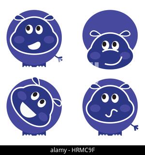 11660161 - Ensemble d'icônes d'hippopotame isolé sur blanc. vector cartoon Banque D'Images