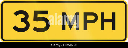 United States MUECC road sign - 35 MPH. Banque D'Images