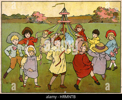 Meubles anciens c1890 French Children's book illustration, le Maypole Dance. Banque D'Images