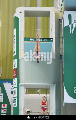 Beijing, Chine. 2e Mar, 2017. Les plongeurs reçoivent une formation en vue de la prochaine série mondiale FINA 2017 à Beijing, le 2 mars 2017. Crédit : SIPA Asie/ZUMA/Alamy Fil Live News Banque D'Images