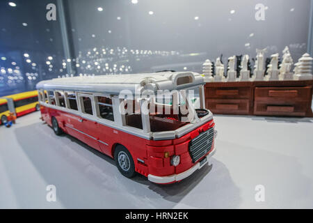 Gdansk, Pologne. 06Th Mar, 2017. Modèle d'autobus fabriqués avec des briques LEGO est vu sur des briques LEGO exposition sur 3 Mars 2017 dans Galeria Metropolia à Gdansk, Pologne. Credit : Michal Fludra/Alamy Live News Banque D'Images