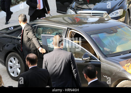 Bardo, Tunisie. 3e Mar, 2017. Le président du Parlement tunisien Mohamed Ennacer pendant qu'il reçoit Angela Merkel. En Tunisie, Bardo, Tunisie. 3 mars, 2017. La chancelière allemande, Angela Merkel, visitez la Tunisie au cours de laquelle elle aura des entretiens avec le président tunisien BEJI CAID ESSEBSI et premier ministre Youssef Chahed et prononcera un discours dans le Parlement tunisien. Credit : Mohamed Krit Midos/Alamy Live News Banque D'Images