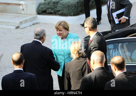 Bardo, Tunisie. 3e Mar, 2017. Le président du Parlement tunisien Mohamed Ennacer pendant qu'il reçoit Angela Merkel. En Tunisie, Bardo, Tunisie. 3 mars, 2017. La chancelière allemande, Angela Merkel, visitez la Tunisie au cours de laquelle elle aura des entretiens avec le président tunisien BEJI CAID ESSEBSI et premier ministre Youssef Chahed et prononcera un discours dans le Parlement tunisien. Credit : Mohamed Krit Midos/Alamy Live News Banque D'Images