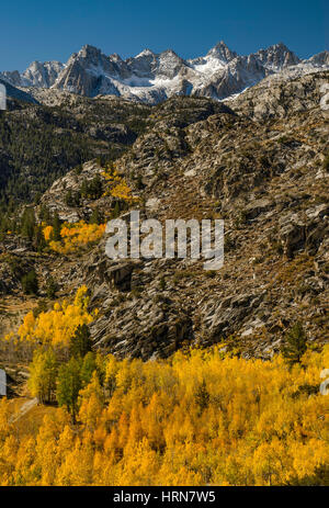 Photo montage Pic Haeckel, mont Wallace, feuillage d'automne dans le lac du bassin dans la région de Sabrina Evolution, John Muir Wilderness, Sierra Nevada, en Californie Banque D'Images