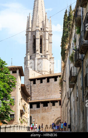 La Collégiale de Sant Feliu, vieux quartier Barri Vell, Gérone, Espagne Banque D'Images