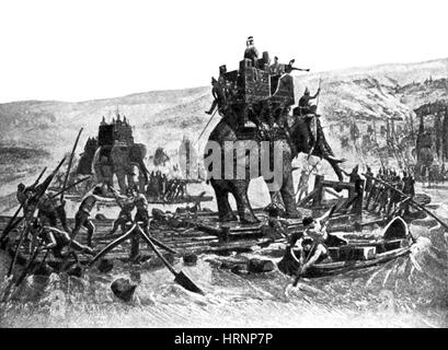 Les éléphants de guerre contre Hannibal Rhône, Deuxième Guerre Punique Banque D'Images