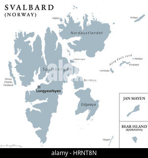 Svalbard, l'île Bear et Jan Mayen. Archipels norvégiens et de l'île dans l'océan Arctique. Le Spitzberg. Banque D'Images