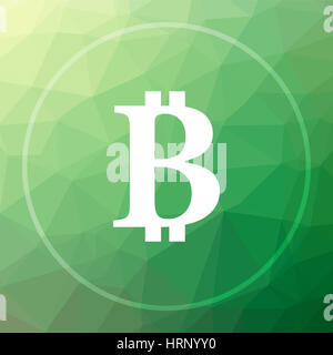 L'icône de Bitcoin. Site web de Bitcoin sur le bouton bas fond vert poly. Banque D'Images