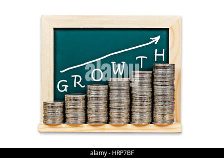 Graphique de l'argent avec la croissance on chalkboard isolé sur fond blanc. La croissance de l'entreprise concept.