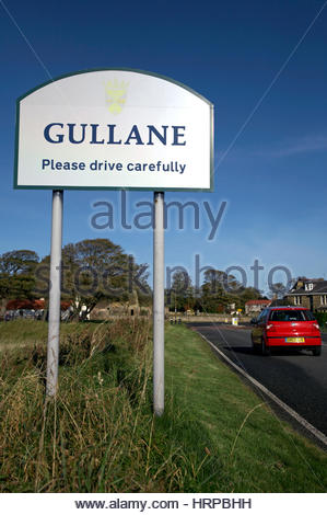 Panneau de bienvenue pour le Gullane, Ecosse Banque D'Images