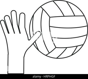 Main tenant volley-ball ball sport ligne mince Illustration de Vecteur