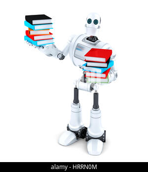 Robot avec des livres. Isolated over white. Contient clipping path Banque D'Images