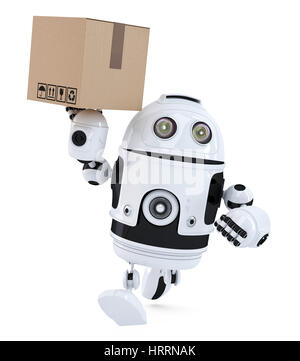 Le Robot pressé la prestation de paquet. Isolated over white. Contient clipping path Banque D'Images