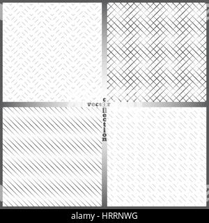 Modèle sans couture. Collection de quatre textures linéaire d'origine. Répéter régulièrement les éléments géométriques, formes, de fines lignes en tirets, lignes croisées, zig Illustration de Vecteur