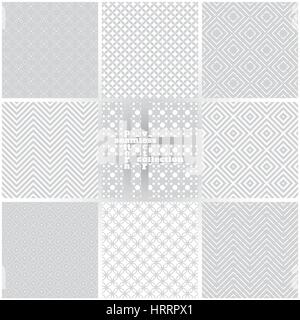 Modèle sans couture. Ensemble de huit textures classique simple. Répéter régulièrement les éléments géométriques, formes, lignes, des losanges, des cercles, des points, des vagues, zi Illustration de Vecteur