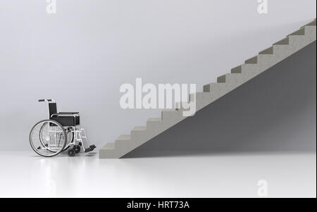 Fauteuil roulant dans les escaliers avant de rendu 3D Banque D'Images