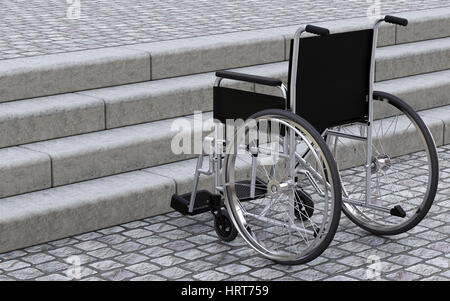 Fauteuil roulant dans les escaliers avant de rendu 3D Banque D'Images