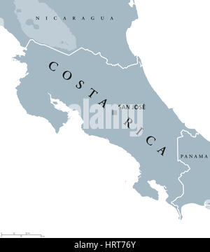 Costa Rica carte politique avec capitale San José, les frontières nationales et les voisins. République et pays d'Amérique centrale. Banque D'Images