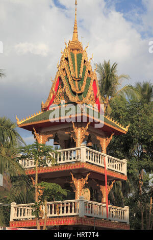 Le Laos, Vientiane, Wat Ong Teu, temple bouddhiste, la tour du tambour, Banque D'Images