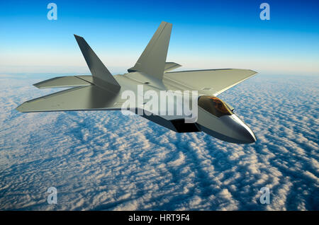 Un avion de chasse au-dessus des nuages le rendu 3D Banque D'Images