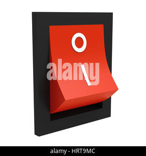 Position de l'interrupteur électrique rouge isolé sur fond blanc le rendu 3D Banque D'Images