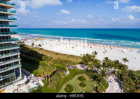 Miami Beach Florida, Océan Atlantique, il Vallaggio Condominiums, balcons, Lummus Park, Beachwalk, aérien au-dessus de la vue, FL170302d06 Banque D'Images