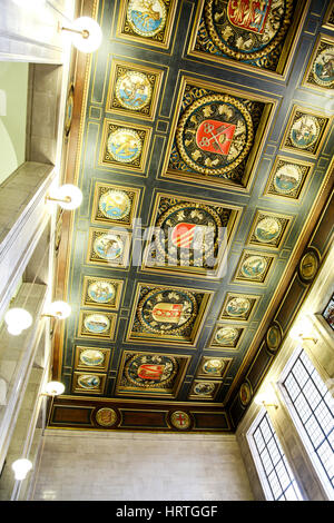 Le plafond orné de Manchester Central Library siège de la bibliothèque de la ville et de l'information publique à Manchester, Angleterre, Royaume-Uni, Banque D'Images