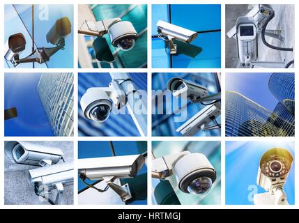 Collage de caméra de sécurité et cctv vidéo urbaine Banque D'Images