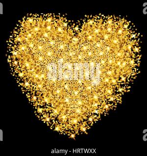 Happy Valentines Day carte de vœux. Coeur d'or avec glitter et particules. Vector illustration. Illustration de Vecteur